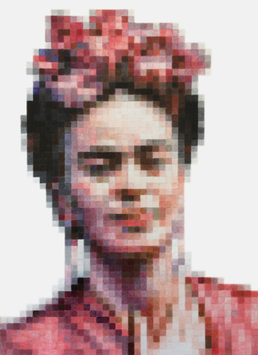 Disegno intitolato "Pixel Frida" da A-Criticart, Opera d'arte originale, Matita Montato su Altro pannello rigido
