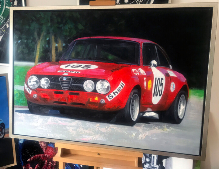 Pittura intitolato "Alfa Romeo 1750 GT…" da A. Wadja, Opera d'arte originale, Olio