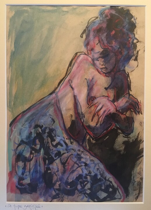 Dibujo titulada "La jupe bariolée" por Alain Godefroid, Obra de arte original, Tinta