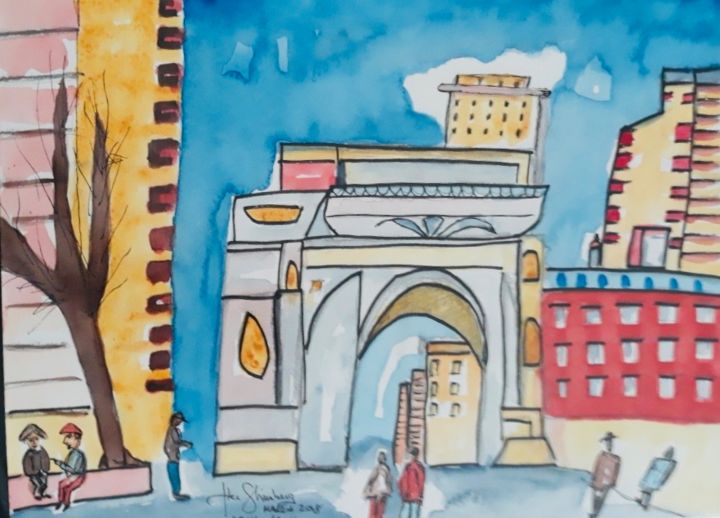 Malerei mit dem Titel "Washington Square P…" von Abe Shainberg, Original-Kunstwerk, Aquarell