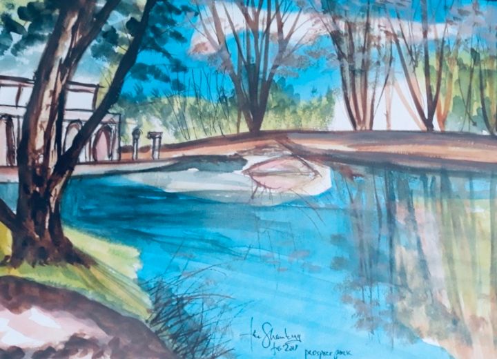 Malerei mit dem Titel "Prospect Park, Broo…" von Abe Shainberg, Original-Kunstwerk, Aquarell