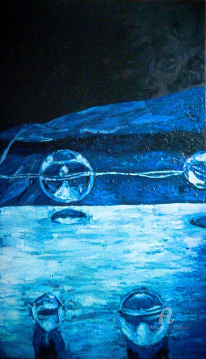 Malarstwo zatytułowany „Espace bleu II” autorstwa Fatiha Abellache, Oryginalna praca, Olej