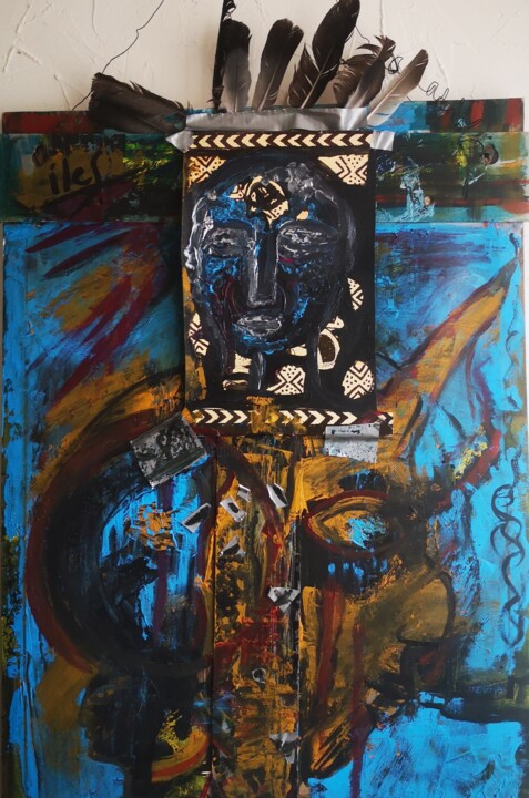 Schilderij getiteld "Sauvage face A l'In…" door Abricodéal Îles, Origineel Kunstwerk, Acryl Gemonteerd op Frame voor houten…