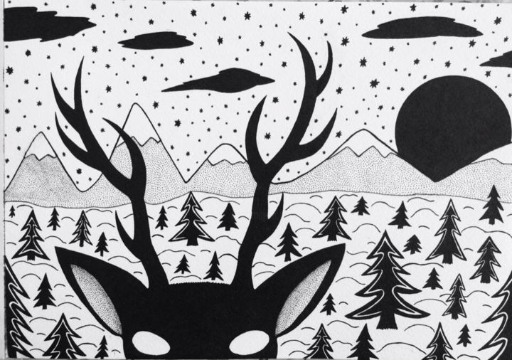 Dibujo titulada "Winter" por Fog Area, Obra de arte original, Bolígrafo