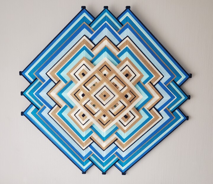 Arte tessile intitolato "Blue-brown mandala" da Ad, Opera d'arte originale, Filo