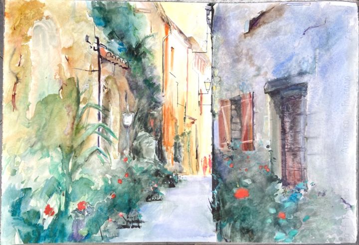 Schilderij getiteld "Ruelle aux couleurs…" door Adam Lobazanov, Origineel Kunstwerk, Aquarel