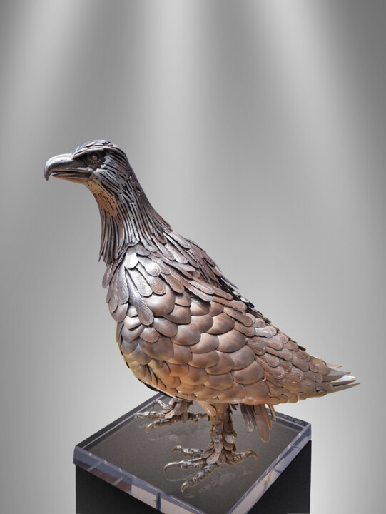 Scultura intitolato "L'aigle Pêcheur" da Adda Merzougui, Opera d'arte originale, Metalli