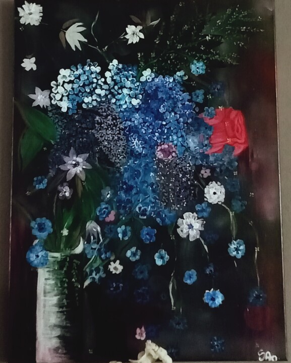 Painting titled "fleurs bleu" by Adda Sangineto, Original Artwork, Acrylic