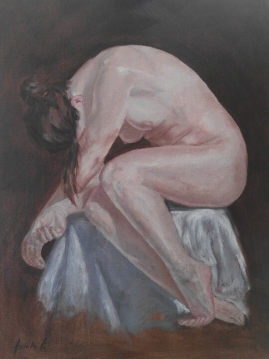Malarstwo zatytułowany „Seated female nude” autorstwa Adela V, Oryginalna praca, Olej Zamontowany na Karton