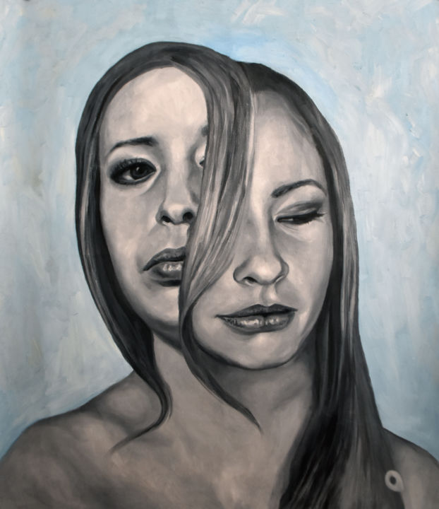Painting titled "Portrait Duality An…" by Adelacreative, Original Artwork, Oil