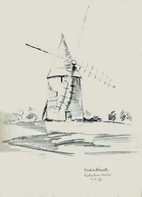 Drawing titled "Moulin des Alouette…" by Adolphe Cabon, Original Artwork