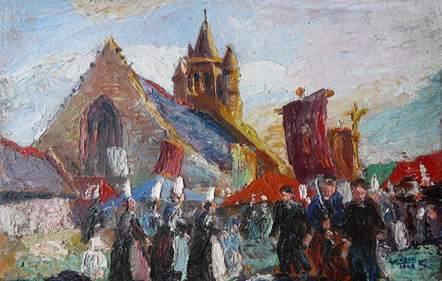 Painting titled "Pardon à Notre Dame…" by Adolphe Cabon, Original Artwork