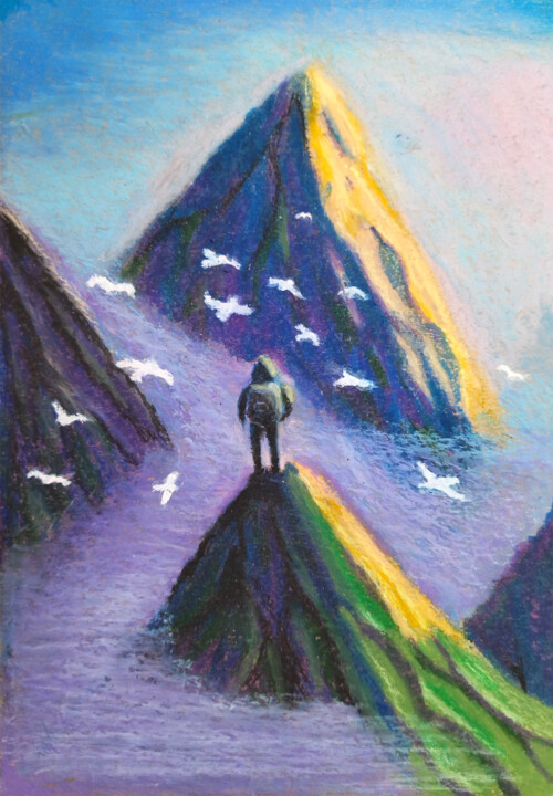 Malerei mit dem Titel "Goal Achivement" von Adonis Tukhvatshyn, Original-Kunstwerk, Pastell