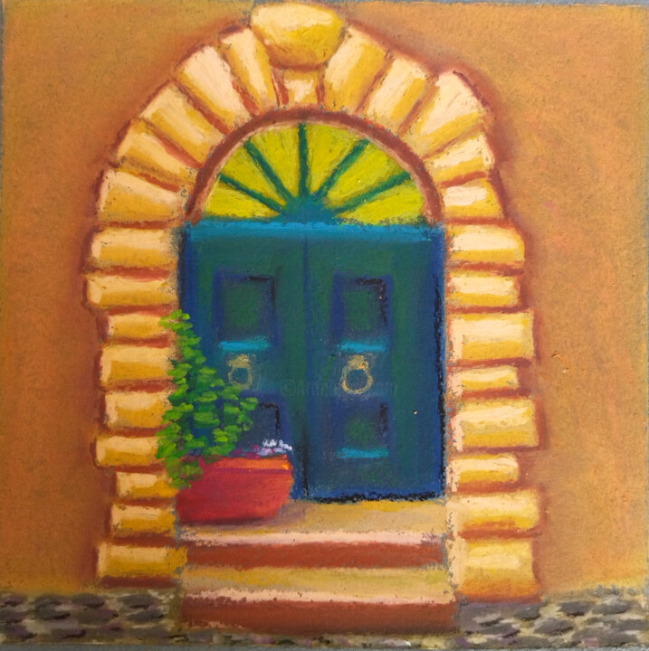 Peinture intitulée "Archway and Red pot" par Adonis Tukhvatshyn, Œuvre d'art originale, Pastel