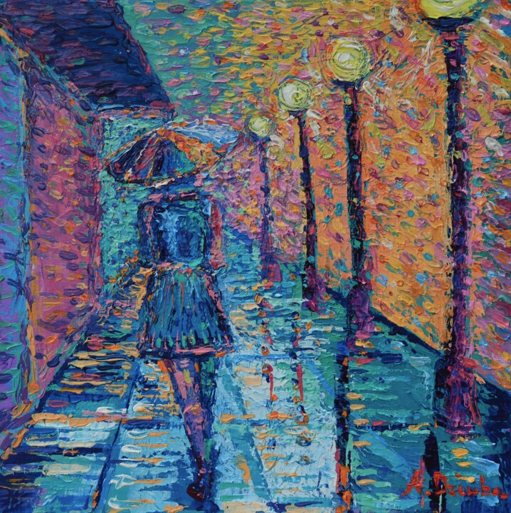 Malerei mit dem Titel "Girl with Umbrella…" von Adriana Dziuba, Original-Kunstwerk, Acryl