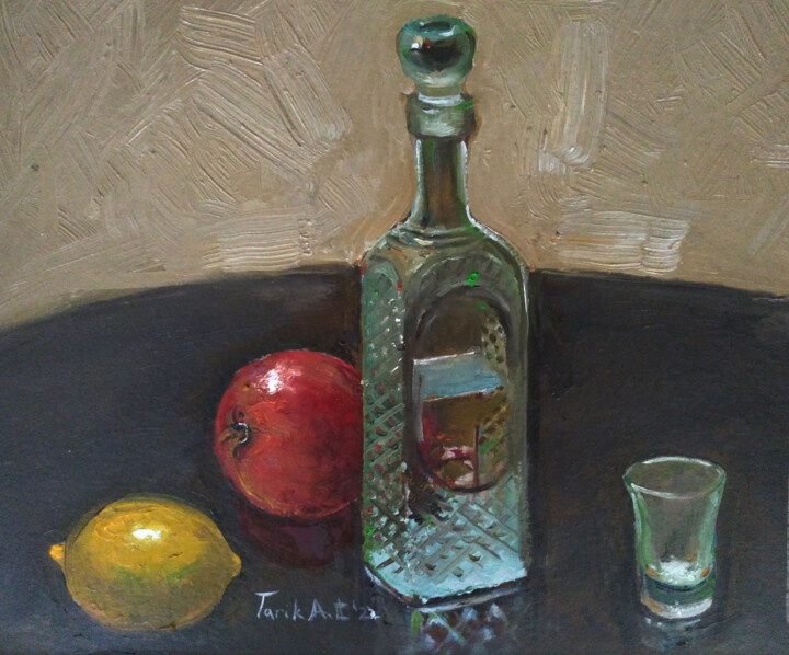 Peinture intitulée "bottle of brandy" par Tarik Aganović, Œuvre d'art originale, Huile