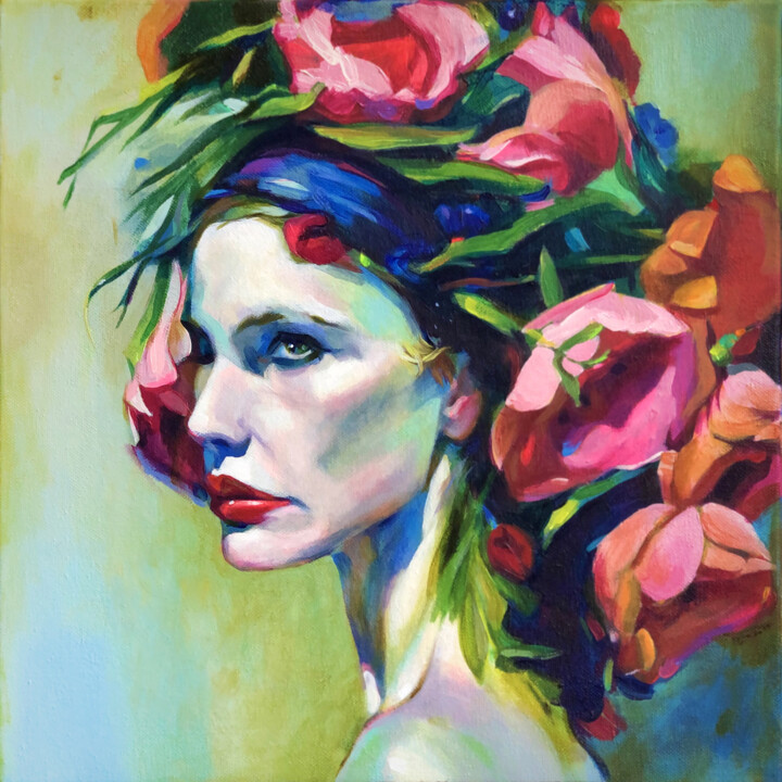 Peinture intitulée "The Botanist Girl" par Agnese Kurzemniece, Œuvre d'art originale, Acrylique Monté sur Châssis en bois