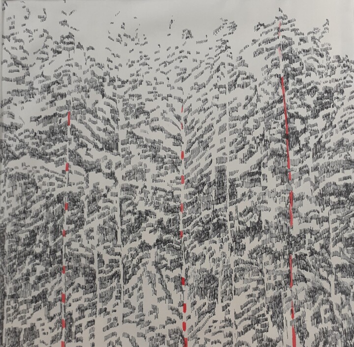 "Ligne d'arbres 2019" başlıklı Resim Agnès Lucie Martin tarafından, Orijinal sanat, Işaretleyici
