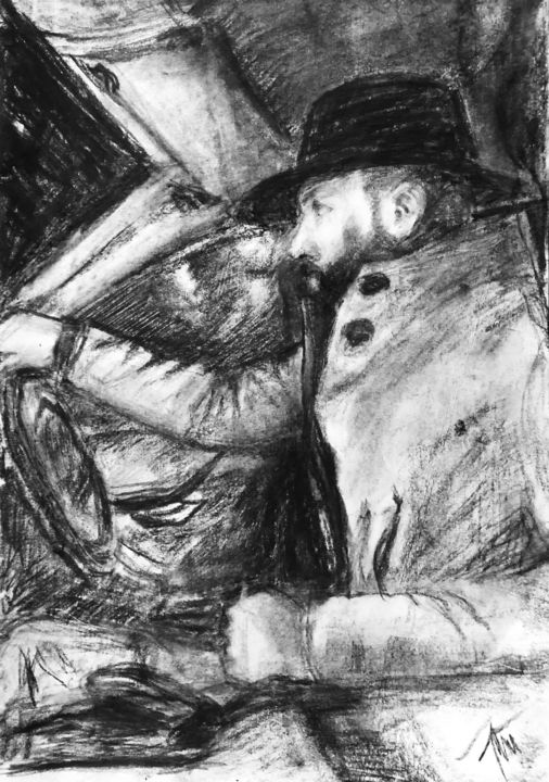 Drawing titled "Businessman’s eveni…" by Julia Csefalvay, Original Artwork, Charcoal