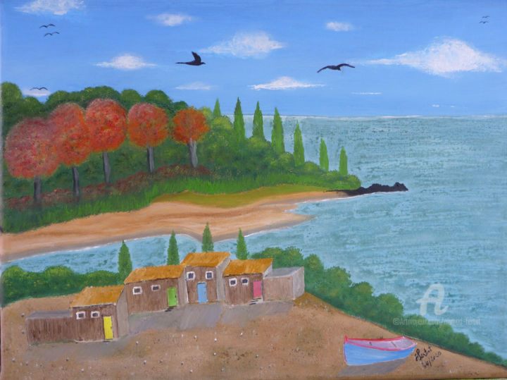 Pintura titulada "le lac binalouidan…" por Ahmed Fertat, Obra de arte original, Oleo