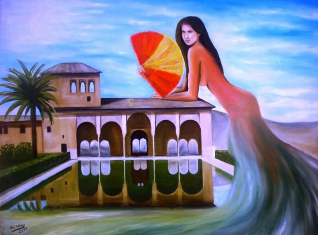 Peinture intitulée "Al Hamra" par Aicha Iglesias, Œuvre d'art originale