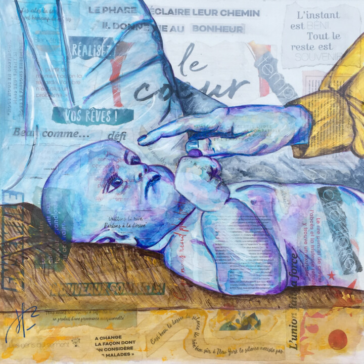 Картина под названием "Baby love" - Aimère, Подлинное произведение искусства, Акрил Установлен на Деревянная рама для носилок