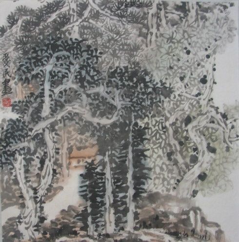 Pittura intitolato "206.爱民国画山水1X1" da Ai Min Guo Hua, Opera d'arte originale, Olio