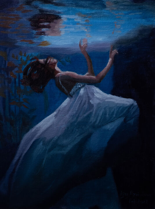 绘画 标题为“Woman Underwater” 由Ajay Ravindran, 原创艺术品, 油 安装在其他刚性面板上