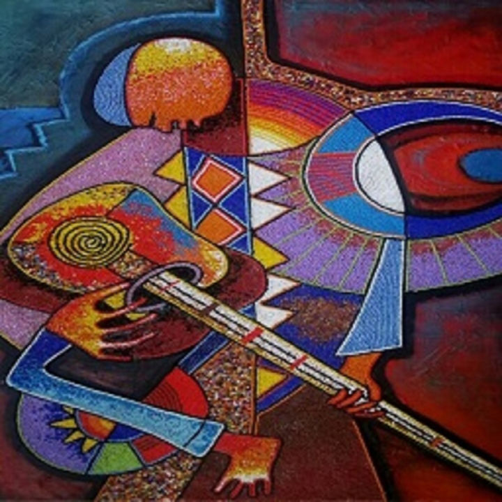 Painting titled "Guitarist" by Akeem Agbelekale, Original Artwork, Oil