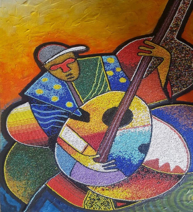 Painting titled "Melody Singer" by Akeem Agbelekale, Original Artwork, Oil