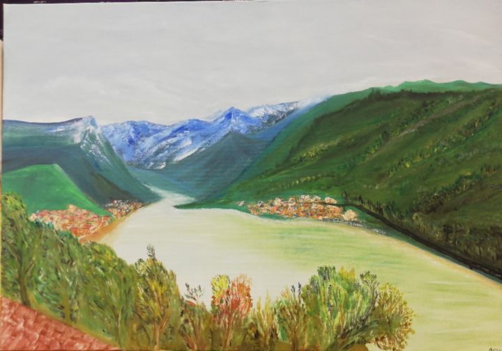 Painting titled "Green Mountain" by Aksh, Original Artwork, Oil