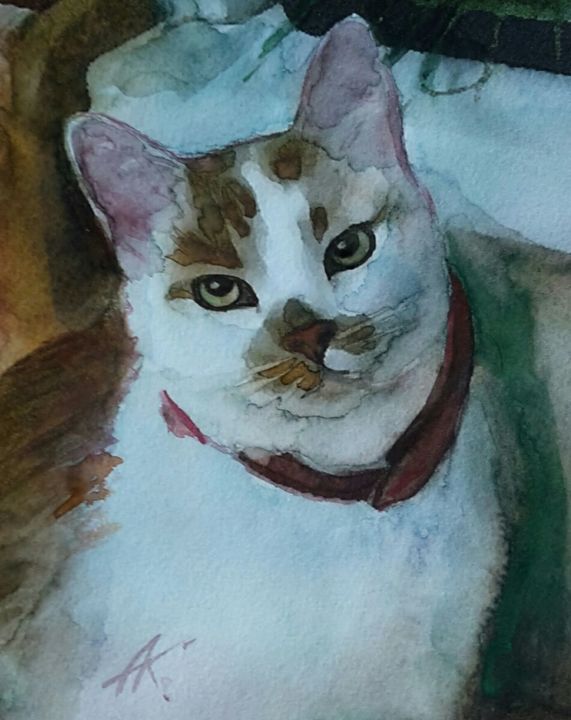 Painting titled "Кот Рыжик" by Ksenia Ulyanova, Original Artwork, Watercolor