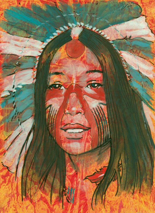 Schilderij getiteld "Femme d'Amazonie" door Alain Barat, Origineel Kunstwerk, Aquarel