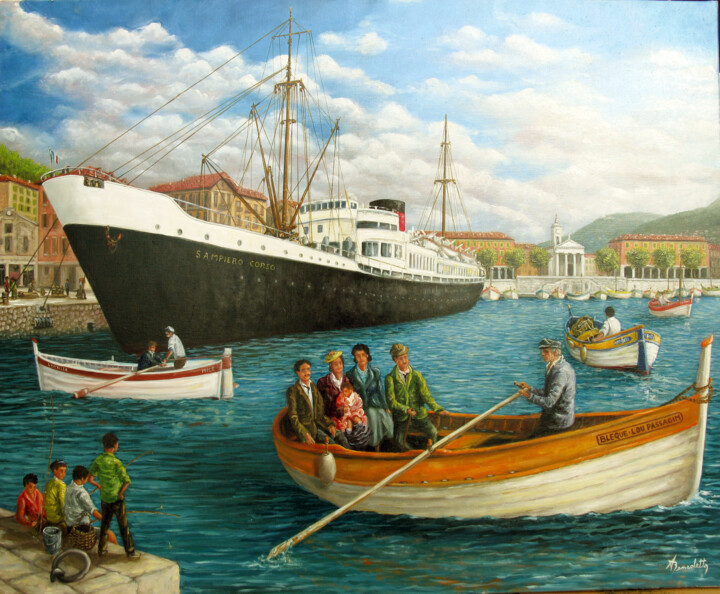 Картина под названием "port de Nice jadis…" - Alain Benedetto, Подлинное произведение искусства, Масло Установлен на Деревян…