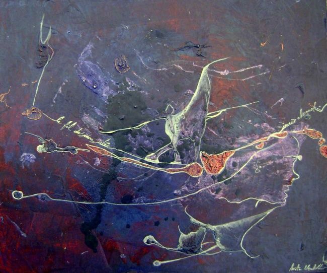 Malerei mit dem Titel "Le fil de mon idée" von Alain Bulle, Original-Kunstwerk, Öl