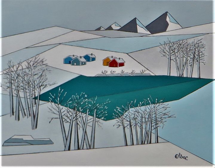 Peinture intitulée "lake in winter" par Alain Colas, Œuvre d'art originale, Acrylique