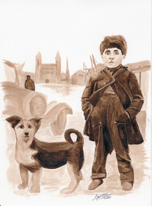 제목이 "l'enfant et le chien"인 미술작품 Alain Elshocht로, 원작, 안료