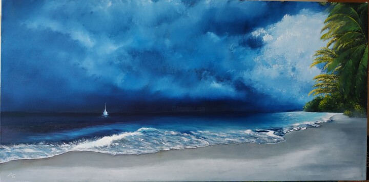 Painting titled "Ciel d'orage" by Alain Garcia, Original Artwork, Oil