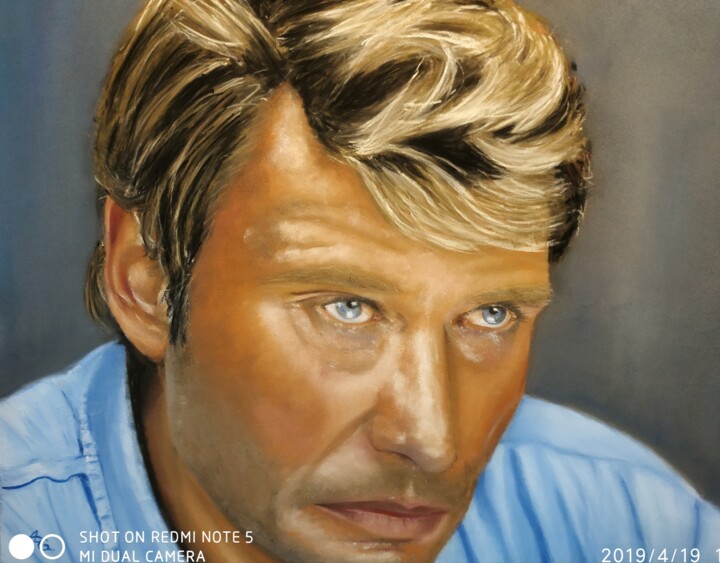 Painting titled "Johnny Hallyday Por…" by Alain Garcia, Original Artwork, Pastel