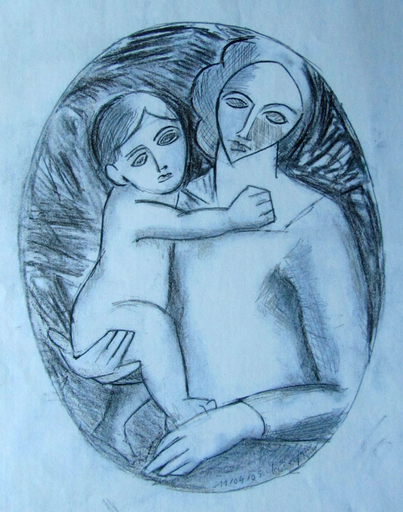 Desenho intitulada "Maternité Raphaël é…" por Alain Lamy, Obras de arte originais, Lápis