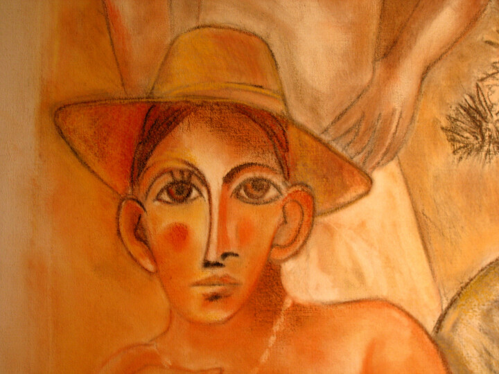 Drawing titled "FEMME AU CHAPEAU DE…" by Alain Lamy, Original Artwork, Pastel Mounted on artwork_cat.