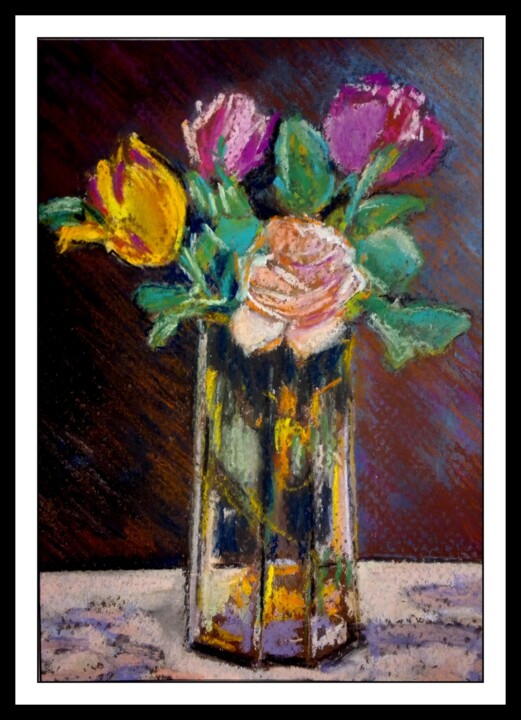 Painting titled "FLEURS DANS UN VASE…" by Alain Lamy, Original Artwork, Pastel