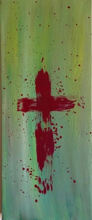 Peinture intitulée "croix rouge" par Alain Rodrigue, Œuvre d'art originale, Acrylique