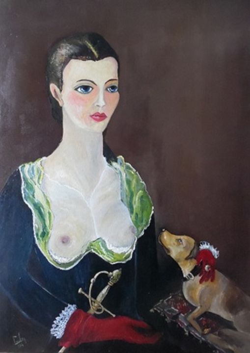 Pintura intitulada "La Diva de l'Empire" por Alain Coulon, Obras de arte originais, Óleo Montado em Armação em madeira