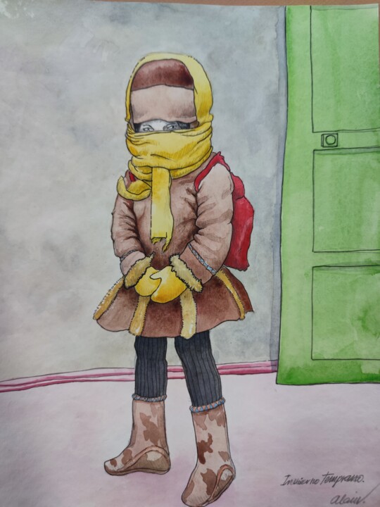 Painting titled "Invierno temprano" by Alain Garcia De Navarrete, Original Artwork, Watercolor