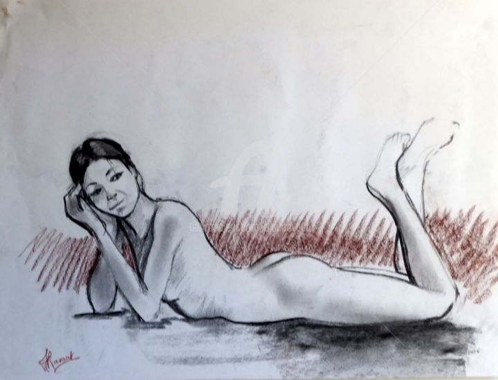 Zeichnungen mit dem Titel "Hélène 013" von Alain Ravaut, Original-Kunstwerk, Kohle