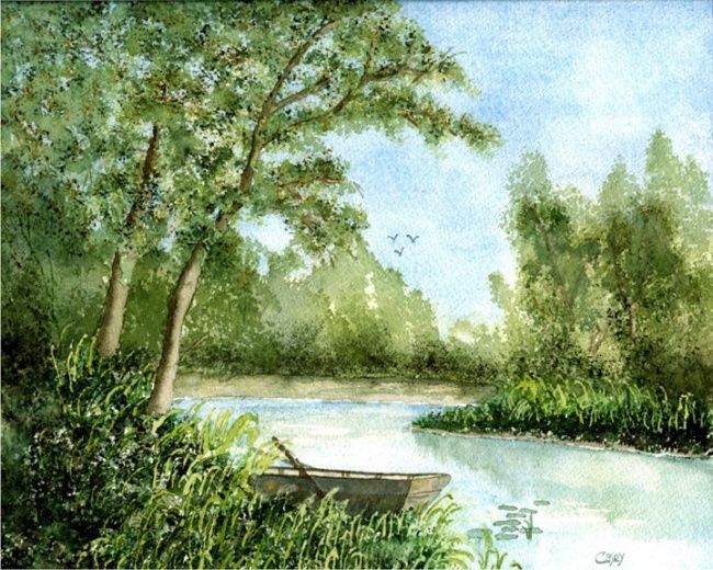 Painting titled "Summer Pond" by Alan Casey, Original Artwork, Oil