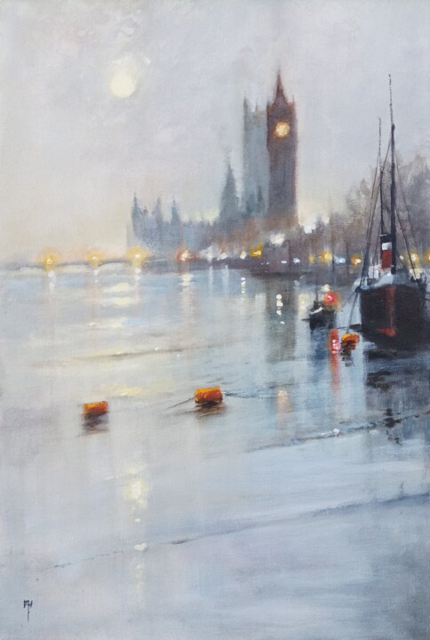 Painting titled "Westminster Twilight" by Alan Harris, Original Artwork, Acrylic