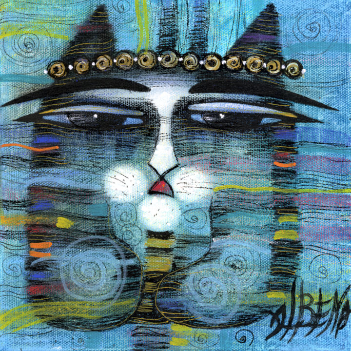 Peinture intitulée "The cat" par Albena Vatcheva, Œuvre d'art originale, Huile Monté sur Châssis en bois