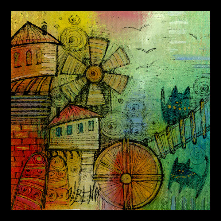 Pintura titulada "Les villages de mon…" por Albena Vatcheva, Obra de arte original, Oleo Montado en Bastidor de camilla de m…